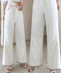 綿混フレアシルエットワイドデニムパンツ