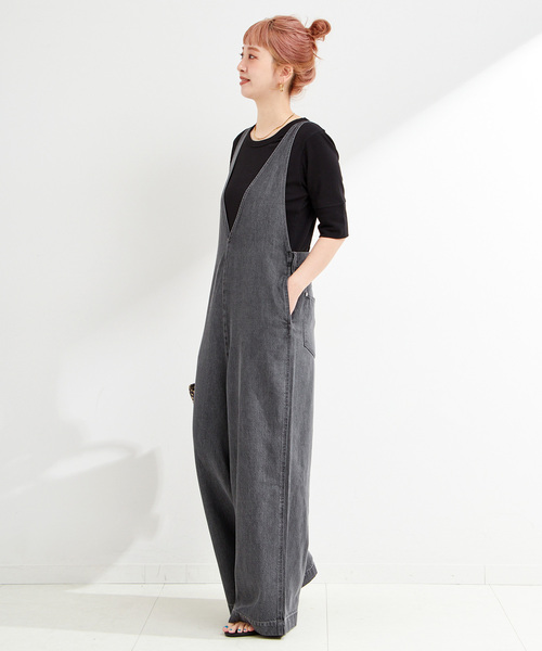 B.C STOCK（ベーセーストック）の「《追加2》【WEB限定】DU JOUR/デュ ジュール V NECK JEAN SALOPETTE（サロペット/オーバーオール・レディース・スカイブルー・FREE）」の4枚目の写真