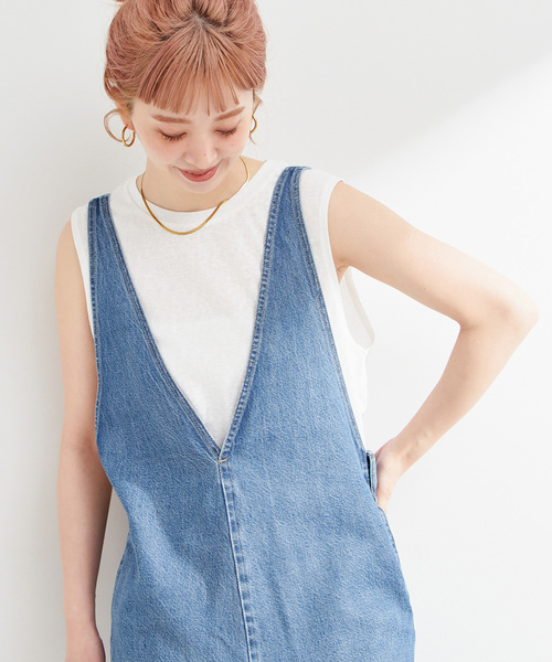 B.C STOCK（ベーセーストック）の「《追加2》【WEB限定】DU JOUR/デュ ジュール V NECK JEAN SALOPETTE（サロペット/オーバーオール・レディース・スカイブルー・FREE）」の14枚目の写真