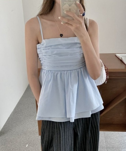 セール】YUGA_YGMC Back open pleated flare camisole