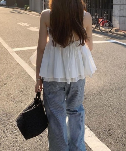 Satin Embossing Flare Camisole フレアキャミソール セール】YUGA_YGMC Back open pleated flare camisole