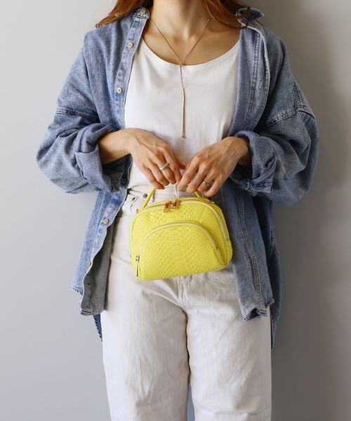sankyo shokai(サンキョウショウカイ)の「パイソンレザー ポシェット ミニ バッグ(ハンドバッグ・レディース・ナチュラル/アイボリー/ベビーピンク/ライトピンク/エメラルド/ブラック/ラベンダー/イエロー/ホワイト/アクア・FREE)」の19枚目の写真