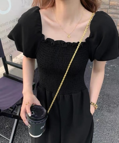 Jayro（ジャイロ）の「スクエアネックオールインワン（つなぎ/オールインワン・レディース・ブラック・FREE）」の2枚目の写真