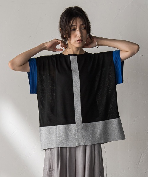 MAYSON GREY / メイソングレイ 配色センターラインニットプルオーバー≪手洗い可能≫ 配色センターラインニットプルオーバー≪手洗い可能≫｜メイソン