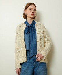 【新品未使用】アルアバイル　フリンジ ノーカラージャケット allureville｜アルアバイル（レディース）のノーカラー