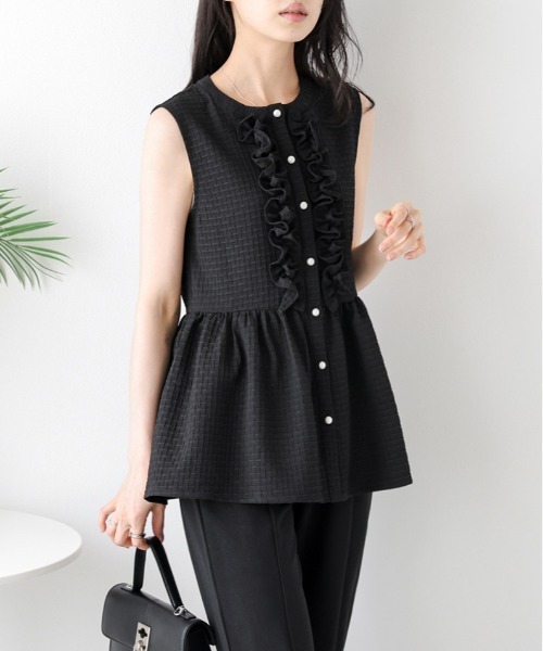AMELY(エミリー)の「ペプラムノースリーブブラウス(シャツ/ブラウス・レディース・ホワイト/ブラック・フリー)」の15枚目の写真