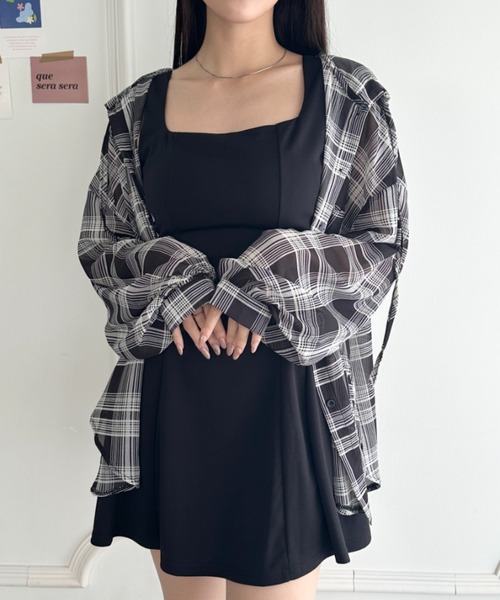 wears(ウェアーズ)の「フード付きオーバーシアーチェックシャツ(シャツ/ブラウス・レディース・ホワイト/ブラック・FREE)」の2枚目の写真