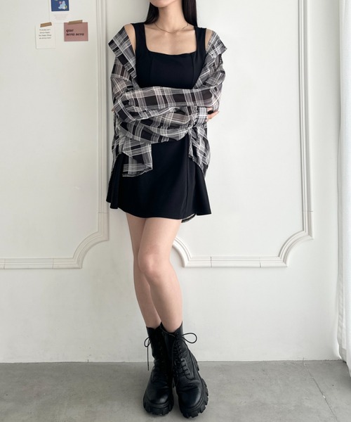 wears(ウェアーズ)の「フード付きオーバーシアーチェックシャツ(シャツ/ブラウス・レディース・ホワイト/ブラック・FREE)」の5枚目の写真