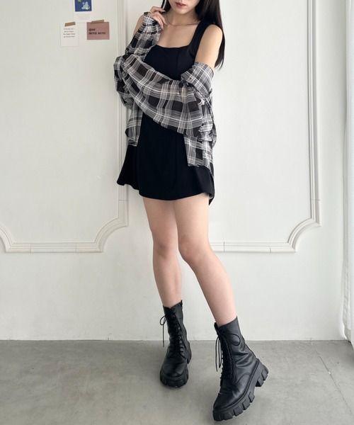 wears(ウェアーズ)の「フード付きオーバーシアーチェックシャツ(シャツ/ブラウス・レディース・ホワイト/ブラック・FREE)」の6枚目の写真