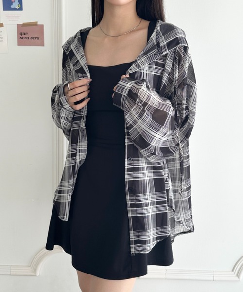 wears(ウェアーズ)の「フード付きオーバーシアーチェックシャツ(シャツ/ブラウス・レディース・ホワイト/ブラック・FREE)」の8枚目の写真