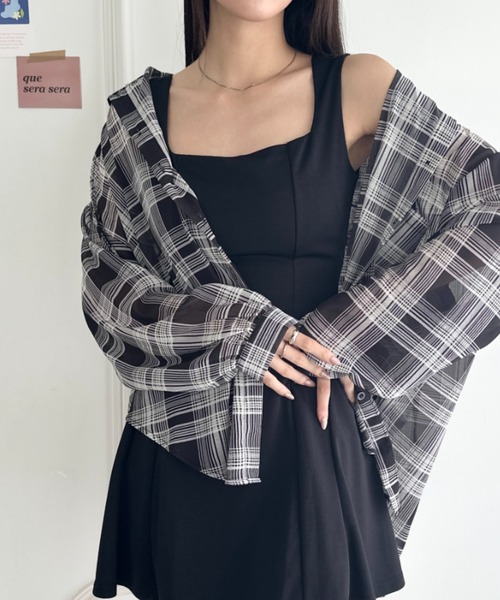 wears(ウェアーズ)の「フード付きオーバーシアーチェックシャツ(シャツ/ブラウス・レディース・ホワイト/ブラック・FREE)」の9枚目の写真
