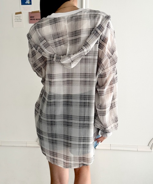 wears(ウェアーズ)の「フード付きオーバーシアーチェックシャツ(シャツ/ブラウス・レディース・ホワイト/ブラック・FREE)」の12枚目の写真