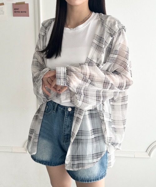 wears(ウェアーズ)の「フード付きオーバーシアーチェックシャツ(シャツ/ブラウス・レディース・ホワイト/ブラック・FREE)」の13枚目の写真