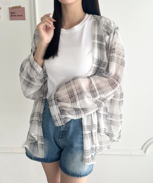 wears(ウェアーズ)の「フード付きオーバーシアーチェックシャツ(シャツ/ブラウス・レディース・ホワイト/ブラック・FREE)」の14枚目の写真