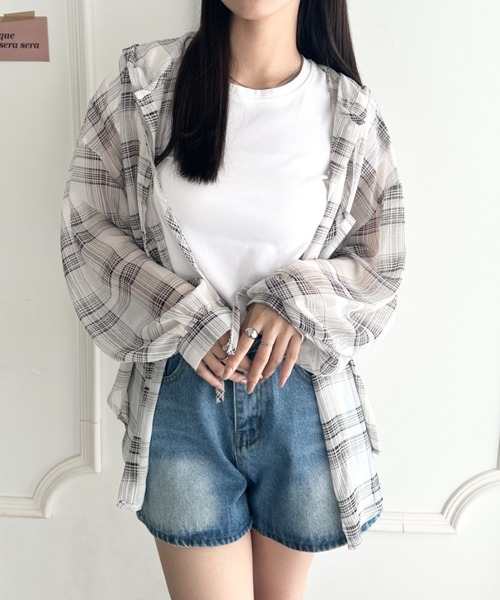 wears(ウェアーズ)の「フード付きオーバーシアーチェックシャツ(シャツ/ブラウス・レディース・ホワイト/ブラック・FREE)」の16枚目の写真