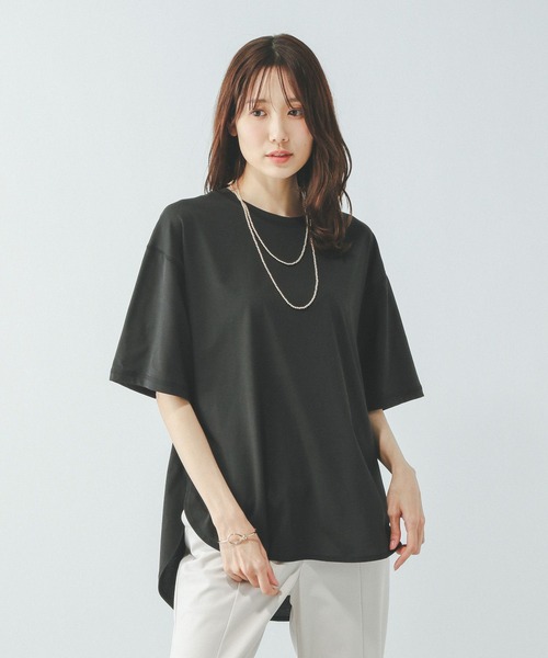 GLOBAL WORK（グローバルワーク）の「フローズンTラウンドチュニック/498386（Tシャツ/カットソー・レディース・ブラック/グリーン/ピンク/ベージュ/オフホワイト・LARGE/MEDIUM）」の2枚目の写真