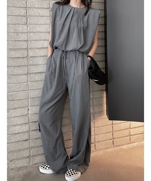 セットアップ ノースリーブトップス ワイドパンツ ノースリーブトップス&ワイドパンツセットアップ（セットアップ