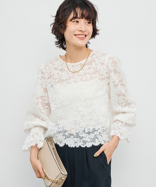 NOLLEY’S(ノーリーズ)の「ウォッシャブルレース2WAYブラウス(シャツ/ブラウス・レディース・ブラウン/ホワイト・38)」の2枚目の写真