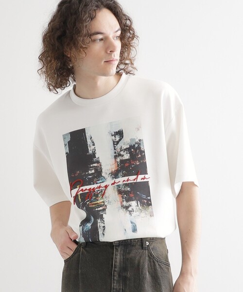 tk.TAKEO KIKUCHI（ティーケータケオキクチ）の「アーバングラフィックブラシ刺繍Tシャツ（Tシャツ/カットソー・メンズ・ブラック/オリーブ/ホワイト・03/02）」の5枚目の写真