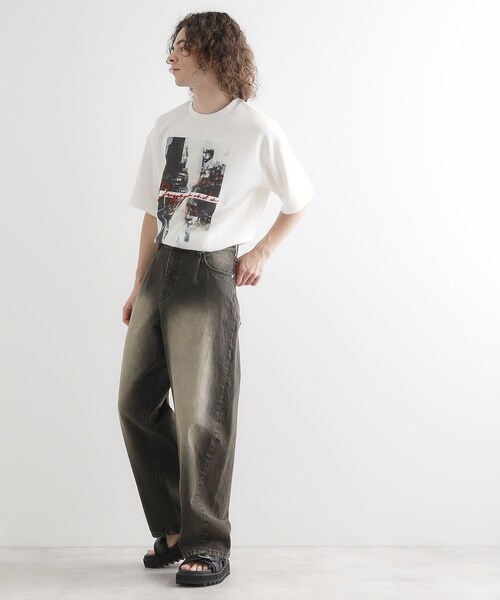 tk.TAKEO KIKUCHI（ティーケータケオキクチ）の「アーバングラフィックブラシ刺繍Tシャツ（Tシャツ/カットソー・メンズ・ブラック/オリーブ/ホワイト・03/02）」の7枚目の写真