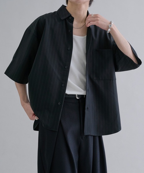新品未使用!!DOCUS Haraken 半袖シャツ ブラック×ベージュ XL バイカラーシャツレイヤード／セットアイテム(M ベージュ