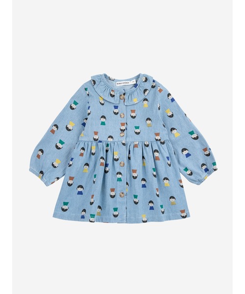 BOBO CHOSES(ボボショーズ)の「Game Pawns all over light denim dress(ワンピース・キッズ・ライトブルー・24MONTH/12MONTH/18MONTH)」の1枚目の写真