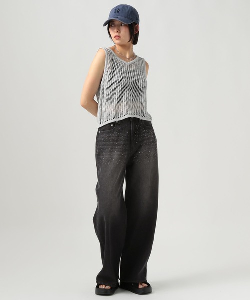 BAYFLOW（ベイフロー）の「[後ろゴム仕様でノンストレス]ビジューデニムパンツ（デニムパンツ・レディース・ブラック/インディゴブルー・SMALL/MEDIUM）」の10枚目の写真