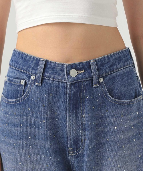 BAYFLOW（ベイフロー）の「[後ろゴム仕様でノンストレス]ビジューデニムパンツ（デニムパンツ・レディース・ブラック/インディゴブルー・SMALL/MEDIUM）」の3枚目の写真