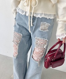 SOLLON. | レースダメージデニムパンツ(デニムパンツ)