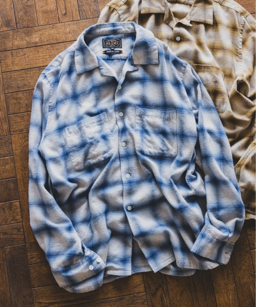 BEAMS PLUS（ビームスプラス）の「オンブレ チェック オープンカラー シャツ（シャツ/ブラウス・メンズ・ブラウン/ブルー・XL/L/M/S）」の2枚目の写真