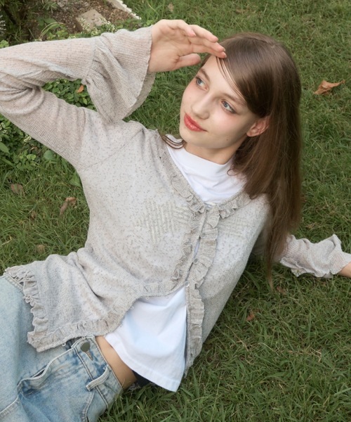 シアーフリルカーディガン 組曲 カーディガン シアーニット フリルカーディガン レディース