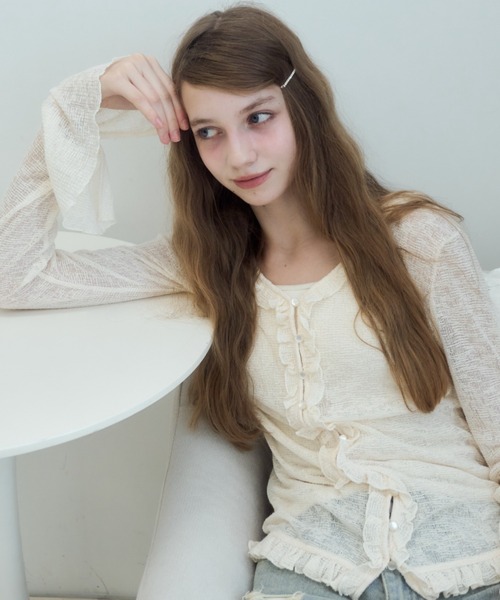 Birthday room（バースデイルーム）の「シアーワッフルフリルカーディガン/sheer waffle frill cardigan（カーディガン/ボレロ・レディース・オフホワイト/グレー/ブラック・FREE）」の4枚目の写真