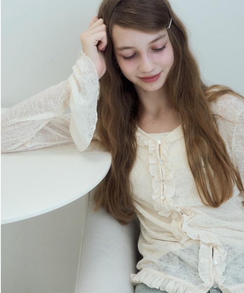 Birthday room（バースデイルーム）の「シアーワッフルフリルカーディガン/sheer waffle frill cardigan（カーディガン/ボレロ・レディース・オフホワイト/グレー/ブラック・FREE）」の5枚目の写真