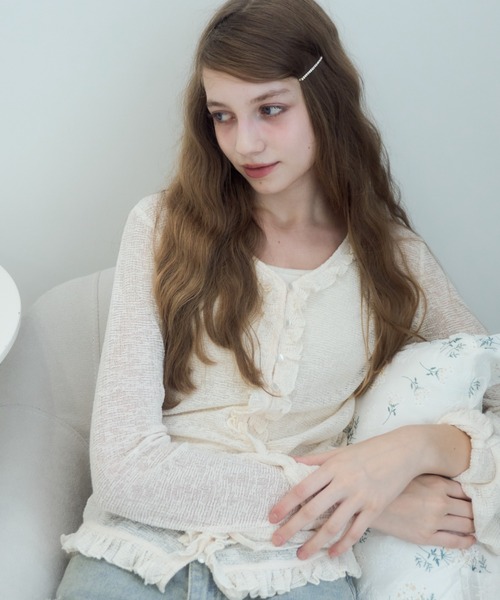 Birthday room（バースデイルーム）の「シアーワッフルフリルカーディガン/sheer waffle frill cardigan（カーディガン/ボレロ・レディース・オフホワイト/グレー/ブラック・FREE）」の6枚目の写真