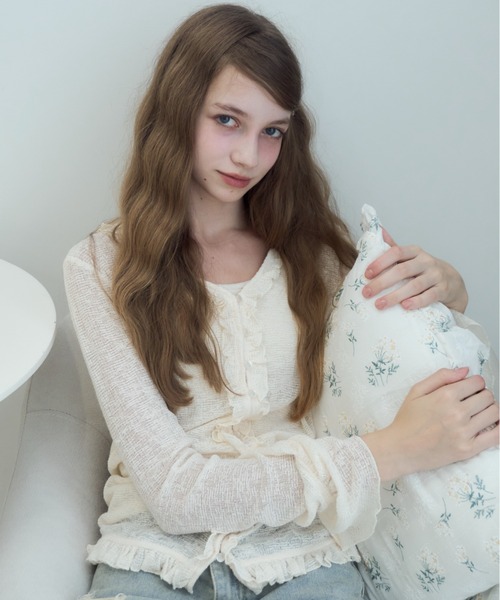 シアーワッフルフリルカーディガン/sheer waffle frill cardigan