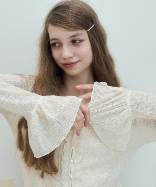 Birthday room（バースデイルーム）の「シアーワッフルフリルカーディガン/sheer waffle frill cardigan（カーディガン/ボレロ・レディース・オフホワイト/グレー/ブラック・FREE）」の8枚目の写真