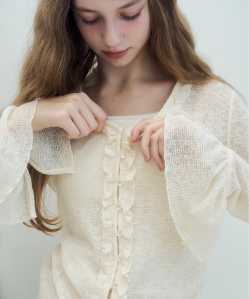 シアーフリルカーディガン 組曲 カーディガン シアーニット フリルカーディガン レディース