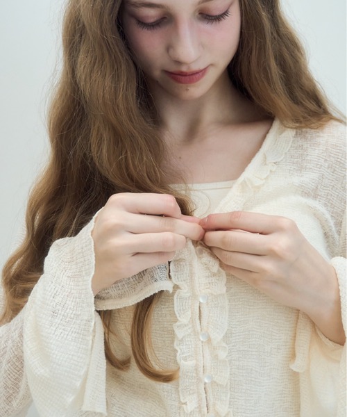 シアーワッフルフリルカーディガン/sheer waffle frill cardigan