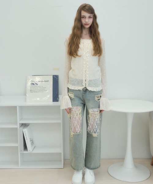 Birthday room（バースデイルーム）の「シアーワッフルフリルカーディガン/sheer waffle frill cardigan（カーディガン/ボレロ・レディース・オフホワイト/グレー/ブラック・FREE）」の13枚目の写真