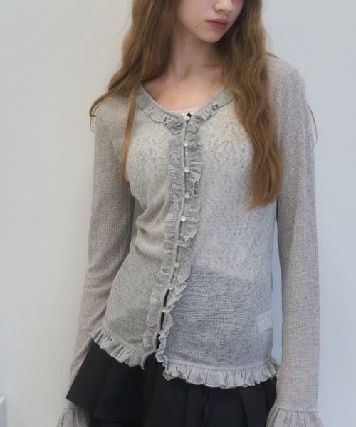 Birthday room（バースデイルーム）の「シアーワッフルフリルカーディガン/sheer waffle frill cardigan（カーディガン/ボレロ・レディース・オフホワイト/グレー/ブラック・FREE）」の21枚目の写真