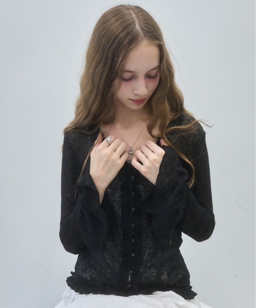 シアーワッフルフリルカーディガン/sheer waffle frill cardigan