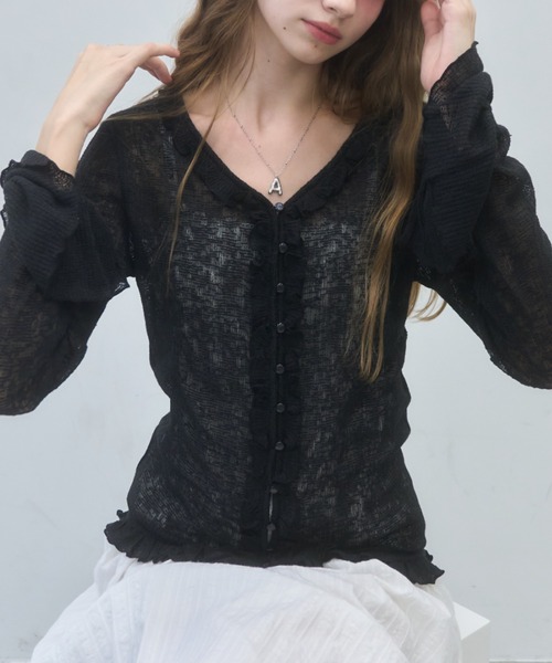 Birthday room（バースデイルーム）の「シアーワッフルフリルカーディガン/sheer waffle frill cardigan（カーディガン/ボレロ・レディース・オフホワイト/グレー/ブラック・FREE）」の19枚目の写真