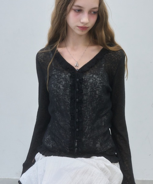 Birthday room（バースデイルーム）の「シアーワッフルフリルカーディガン/sheer waffle frill cardigan（カーディガン/ボレロ・レディース・オフホワイト/グレー/ブラック・FREE）」の14枚目の写真