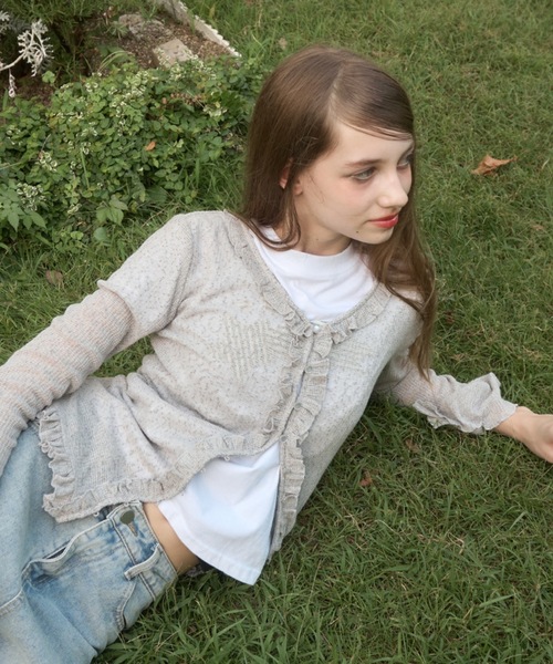 Birthday room（バースデイルーム）の「シアーワッフルフリルカーディガン/sheer waffle frill cardigan（カーディガン/ボレロ・レディース・オフホワイト/グレー/ブラック・FREE）」の22枚目の写真