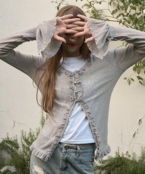 シアーフリルカーディガン 組曲 カーディガン シアーニット フリルカーディガン レディース