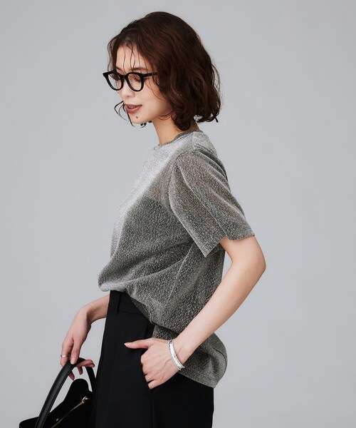 UNTITLED(アンタイトル)の「【洗える】ラメシアーTシャツ(Tシャツ/カットソー・レディース・ライトグレー/グレー/ブラック・48/44/04/02/00)」の7枚目の写真