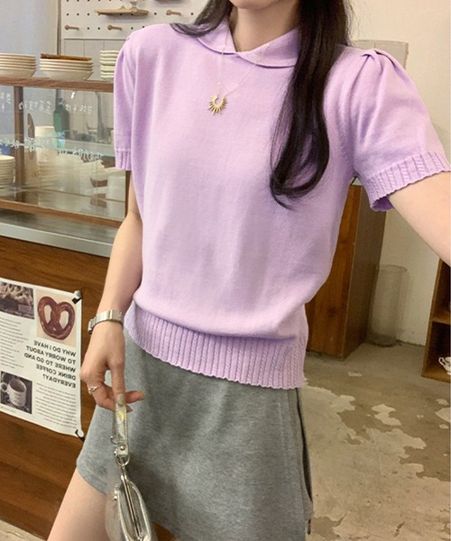 Girly Doll(ガーリードール)の「襟付き半袖ニット(ニット/セーター・レディース・ブラック/ネイビー/パープル/グレー/ホワイト・FREE)」の15枚目の写真