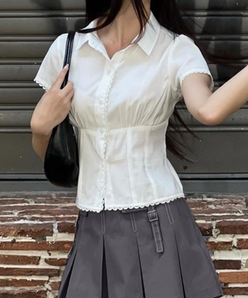 VIBGYOR(ヴィブジョー)の「【LAMPOON】コルセット風ブラウス(シャツ/ブラウス・レディース・ホワイト・LARGE/MEDIUM/SMALL)」の1枚目の写真