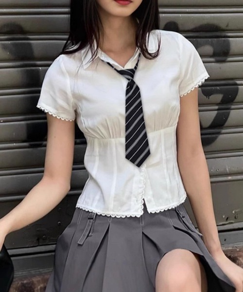 VIBGYOR(ヴィブジョー)の「【LAMPOON】コルセット風ブラウス(シャツ/ブラウス・レディース・ホワイト・LARGE/MEDIUM/SMALL)」の4枚目の写真