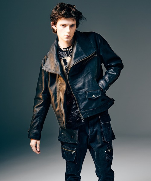 glamb（グラム）の「High Neck Leather Jacket / ハイネックレザージャケット（ライダースジャケット・メンズ・ブラウン/ブラック・S/M/L）」の9枚目の写真